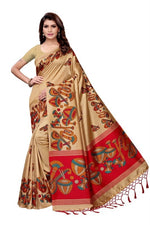 Mysore Silk Cream Color Tabla Print Saree With Blouse