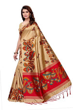 Mysore Silk Cream Color Tabla Print Saree With Blouse