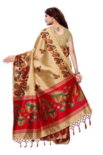 Mysore Silk Cream Color Tabla Print Saree With Blouse