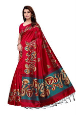 Mysore Silk Red Color Tabla Print Saree With Blouse