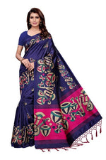 Mysore Silk NavyBlue Color Tabla Print Saree With Blouse