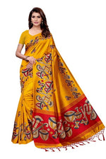 Mysore Silk Yellow Color Tabla Print Saree With Blouse