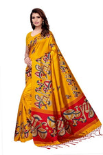 Mysore Silk Yellow Color Tabla Print Saree With Blouse