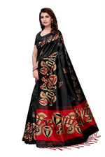 Mysore Silk Black Color Tabla Print Saree With Blouse
