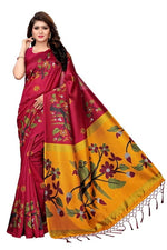 Mysore Silk Pink Color Bird Print Saree With Blouse