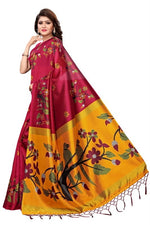 Mysore Silk Pink Color Bird Print Saree With Blouse