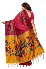 Mysore Silk Pink Color Bird Print Saree With Blouse