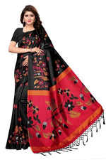 Mysore Silk Black Color Bird Print Saree With Blouse