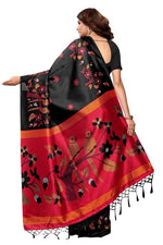 Mysore Silk Black Color Bird Print Saree With Blouse