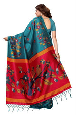 Mysore Silk Teal Color Bird Print Saree With Blouse
