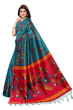 Mysore Silk Teal Color Bird Print Saree With Blouse