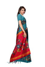 Mysore Silk Teal Color Bird Print Saree With Blouse