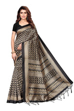 Mysore Silk Black Color Printed Saree With Blouse
