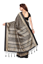 Mysore Silk Black Color Printed Saree With Blouse