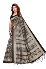 Mysore Silk Black Color Printed Saree With Blouse