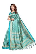 Mysore Silk Rama Color Printed Saree With Blouse
