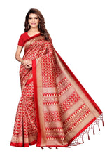 Mysore Silk Red Color Printed Saree With Blouse