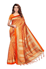 Mysore Silk Orange Color Printed Saree With Blouse