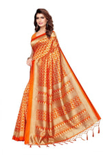 Mysore Silk Orange Color Printed Saree With Blouse