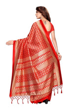 Mysore Silk Tomato Color Printed Saree With Blouse