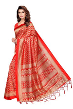 Mysore Silk Tomato Color Printed Saree With Blouse