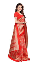 Mysore Silk Tomato Color Printed Saree With Blouse