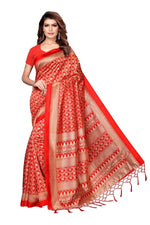Mysore Silk Tomato Color Printed Saree With Blouse