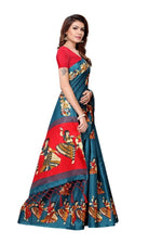 Mysore Silk Teal Color Handloom Print Saree With Blouse