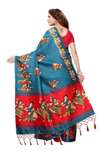 Mysore Silk Teal Color Handloom Print Saree With Blouse