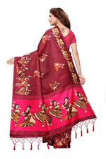 Mysore Silk Maroon Color Handloom Print Saree With Blouse