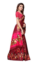 Mysore Silk Maroon Color Handloom Print Saree With Blouse