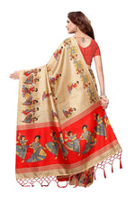 Mysore Silk Cream Color Handloom Print Saree With Blouse