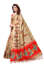 Mysore Silk Cream Color Handloom Print Saree With Blouse