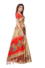 Mysore Silk Cream Color Handloom Print Saree With Blouse