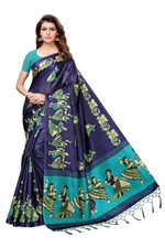 Mysore Silk NavyBlue Color Handloom Print Saree With Blouse