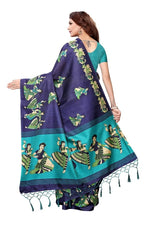 Mysore Silk NavyBlue Color Handloom Print Saree With Blouse