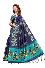 Mysore Silk NavyBlue Color Handloom Print Saree With Blouse