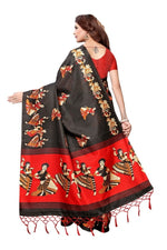 Mysore Silk Black Color Handloom Print Saree With Blouse