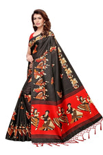 Mysore Silk Black Color Handloom Print Saree With Blouse