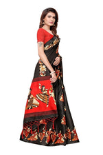 Mysore Silk Black Color Handloom Print Saree With Blouse