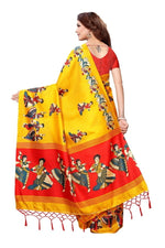 Mysore Silk Yellow Color Handloom Print Saree With Blouse