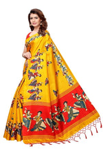 Mysore Silk Yellow Color Handloom Print Saree With Blouse