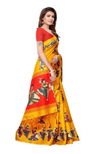 Mysore Silk Yellow Color Handloom Print Saree With Blouse