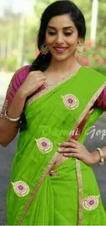 Womens Green Color Chanderi Saree With Blouse