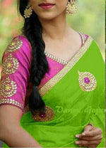 Womens Green Color Chanderi Saree With Blouse
