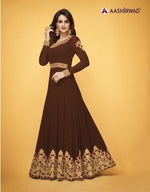 Women Brown Color Unstitched Anarkali Suit