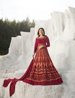 Women Red Color Semi stitched Fancy Dress Material