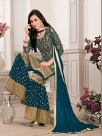 Women Teal Color Semi stitched Fancy Dress Material
