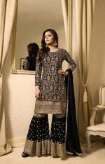 Women Black Color Semi stitched Fancy Dress Material