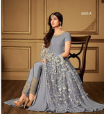 Women Grey Color Semi stitched Exclusive Anarkali Suit Material